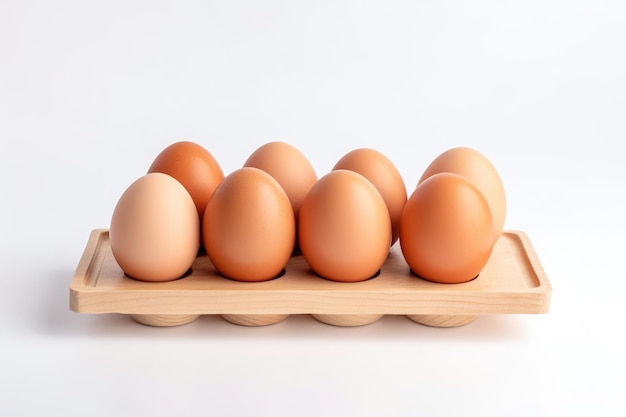 Brown egg on wooden board over a white background