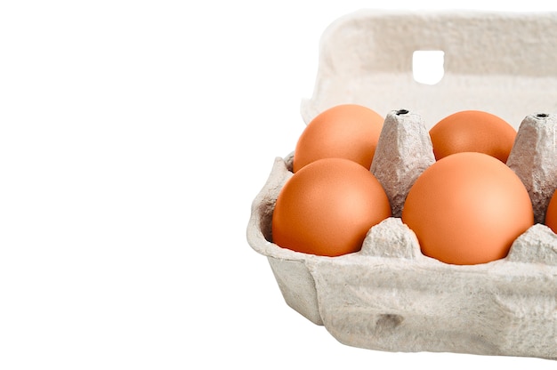 Brown eggs in a cardboard box. Isolated