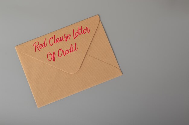 Photo brown envelope written with red clause letter of credit