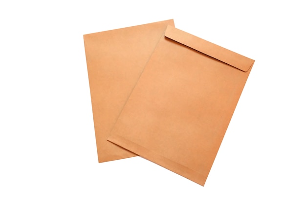 Photo brown envelopes isolated on white background.