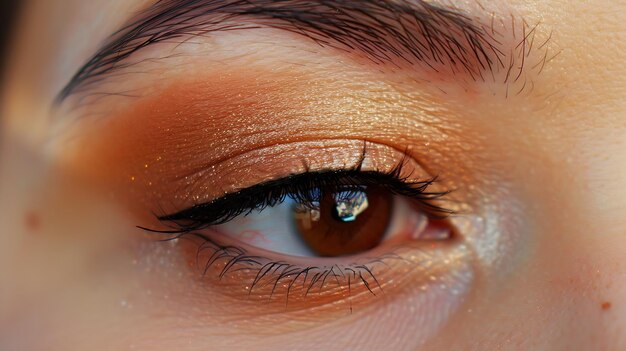 Коричневый макияж глаз Красивые глаза Макияж детали совершенная красота брови Генеративный ИИ
