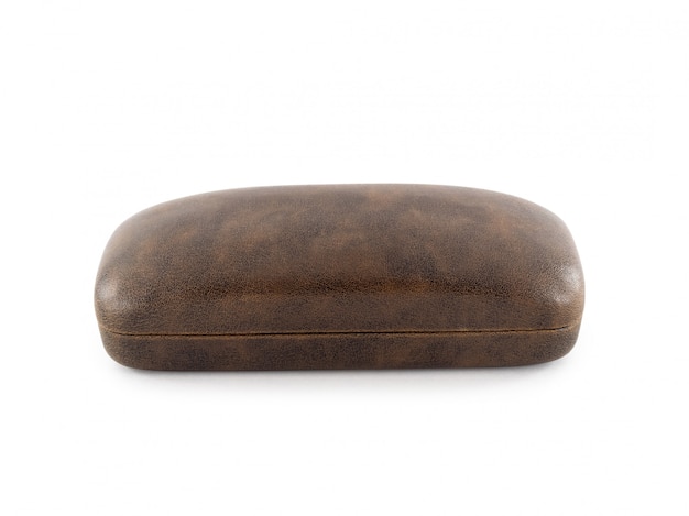 Brown eyeglass case. Closed leather eyeglass case