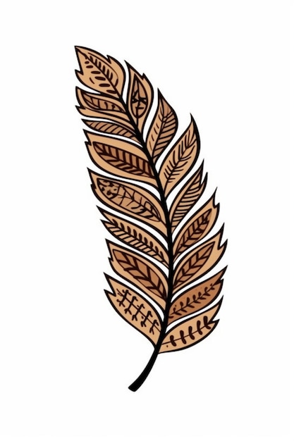 A brown feather with a symbol of the zodiac.