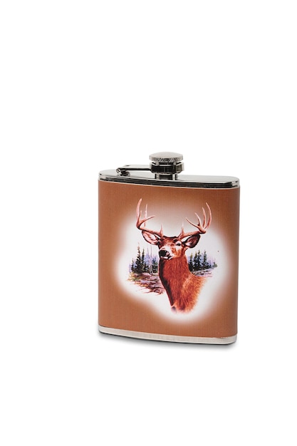 Brown flask with a deer head on the front
