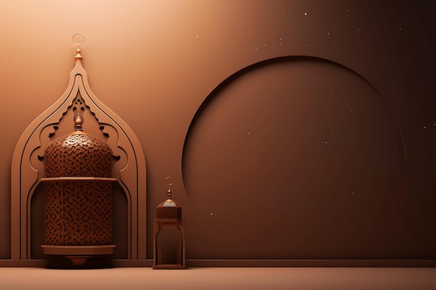 Brown flat islamic background with lantern