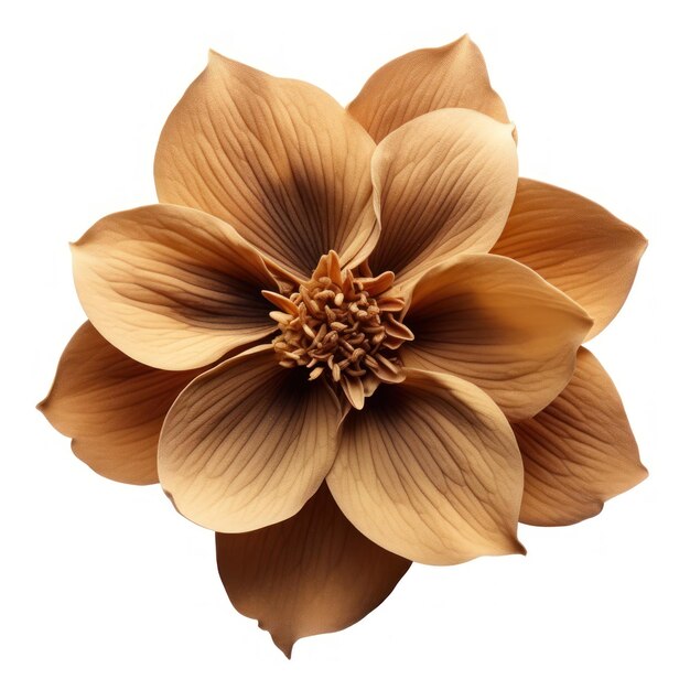 Brown Flower from Above on White Background AI Generated