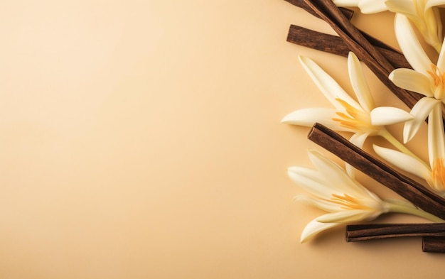 A brown flower with cinnamon sticks on a beige background
