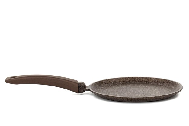 Brown frying pan with nonstick isolated on white background