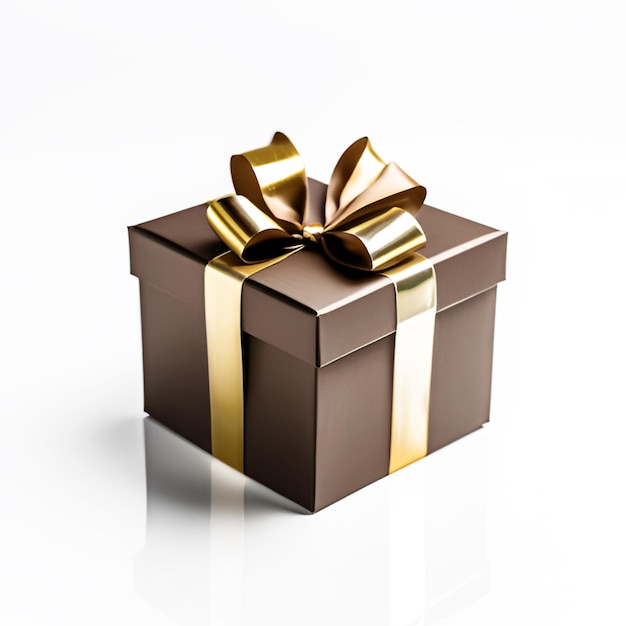 Brown Gift Box with Gold Ribbon Bow