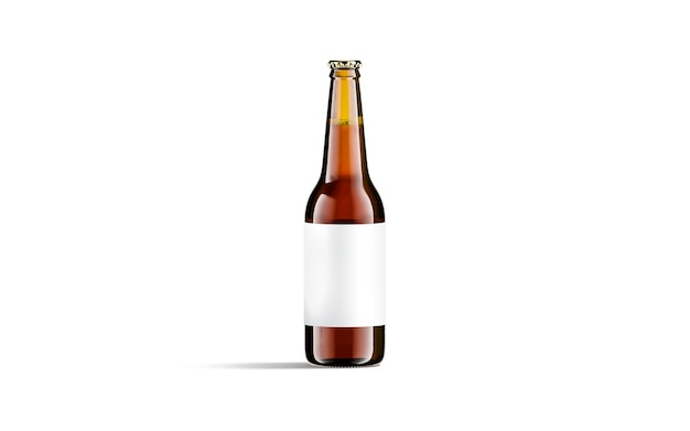 Brown glass beer bottle with white label mockup Lemonade beverage flask mock up Fresh alcohol