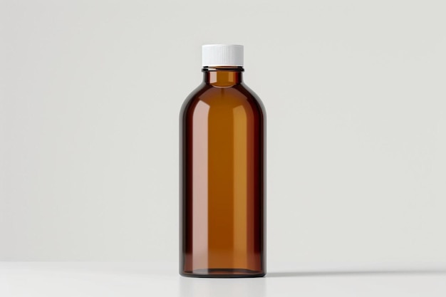 a brown glass bottle with a white cap