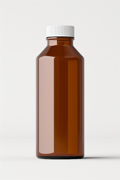 a brown glass bottle with a white lid