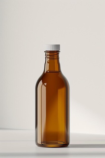 a brown glass bottle with a white lid