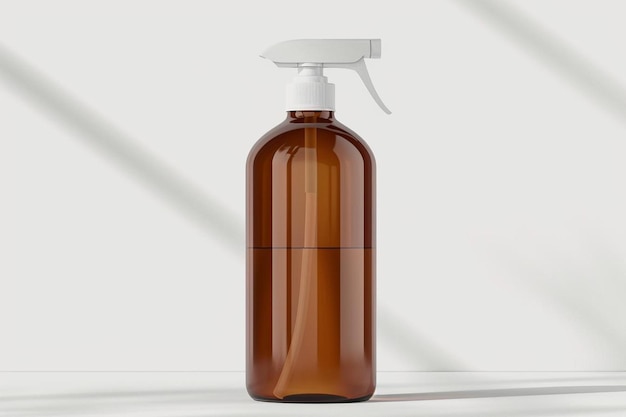 a brown glass bottle with a white sprayer