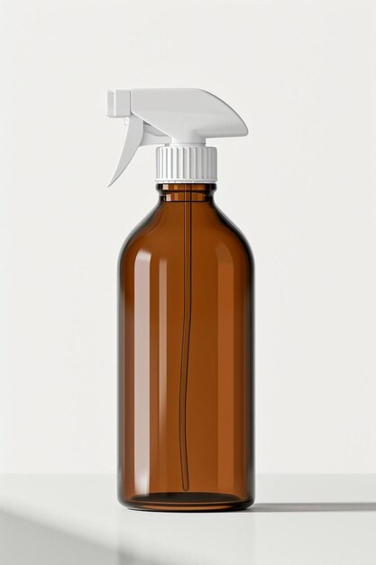 a brown glass bottle with a white sprayer