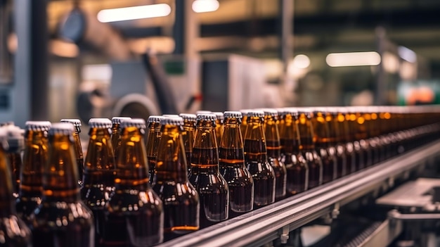 茶色のガラス醸造ドリンク酒瓶醸造所輸送高度な期間ライン AI 生成