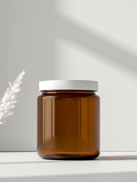 Photo a brown glass jar with a white lid