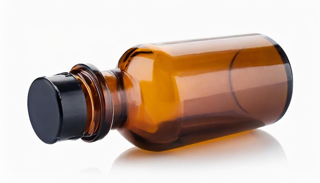 Brown glass medical bottle on white background