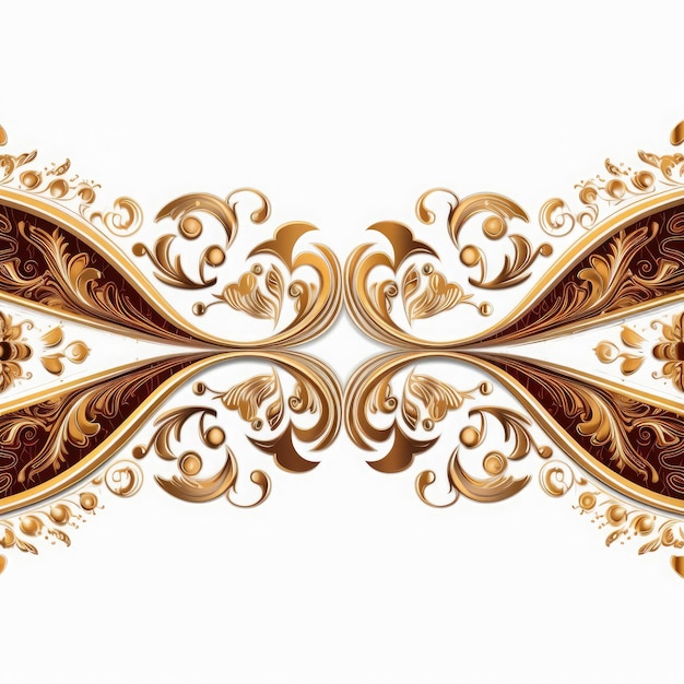 Photo brown gold luxury decorative filigree elaborate on white background ai generated