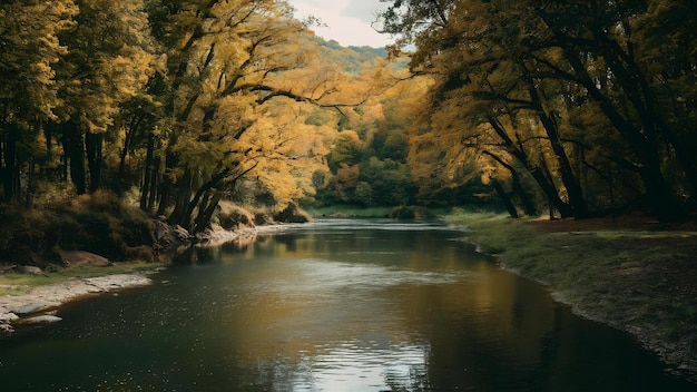 Brown and green trees beside river during daytime