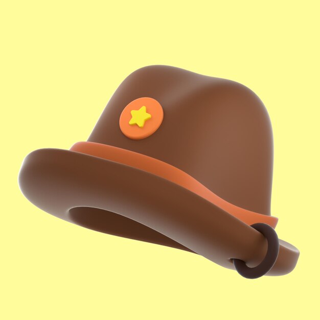 A brown hat with a yellow star on the front.