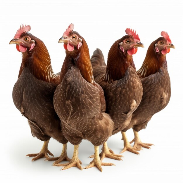 Photo brown hens isolated on white background laying hens farmers concept