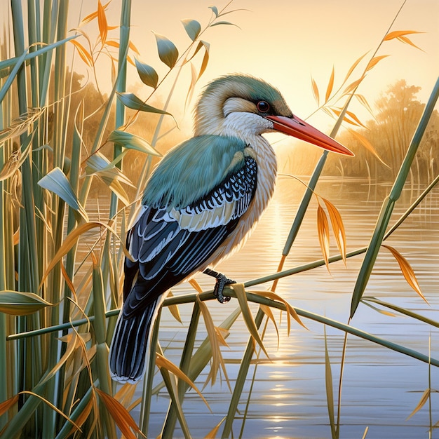 Foto pittura ad acquerello di kingfisher con cappuccio marrone