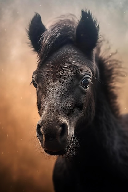 Brown horse cub portrait