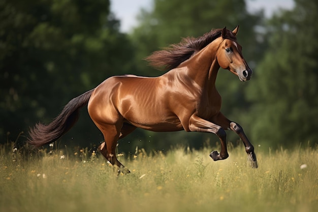 Brown horse galloping in the field Illustration AI GenerativexA