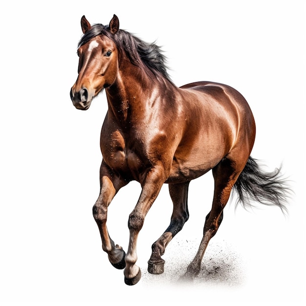 A brown horse is running with the word horse on the front.