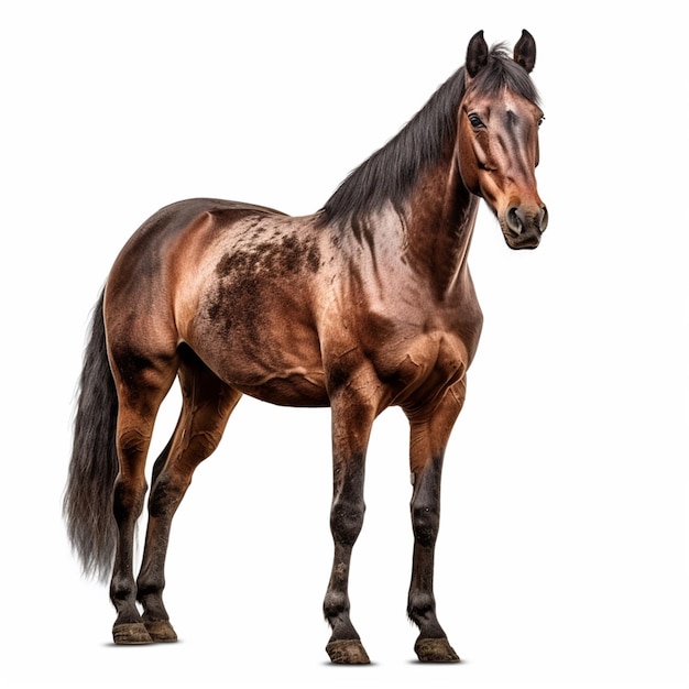 A brown horse with a black mane and tail