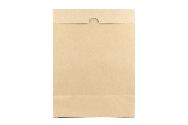 Brown kraft paper bag on white isolated background