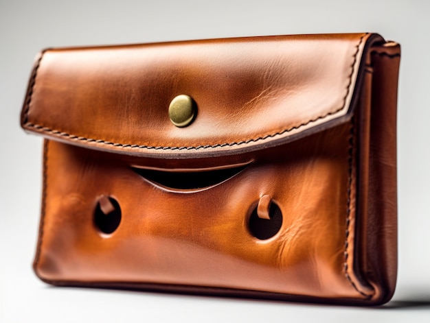 A brown leather bag with the word bag on it.