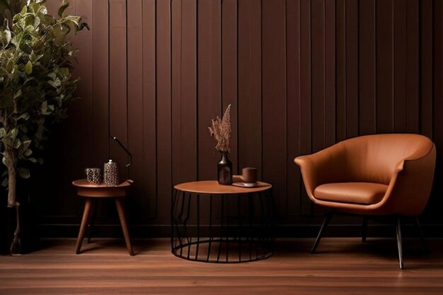 Photo a brown leather chair with a plant on the side