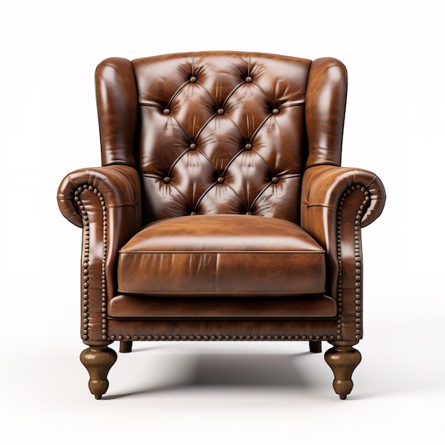 a brown leather chair with a white background and a white background