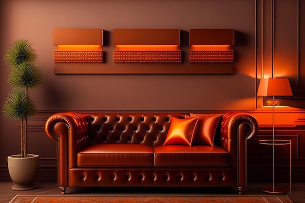 A brown leather couch interior design