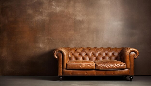 Photo a brown leather couch with a brown wall behind it