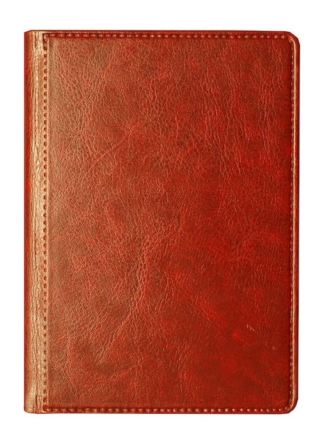 写真 白い背景の茶色の革の日記ノート