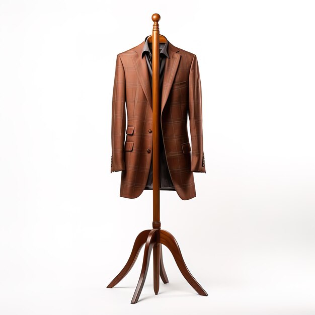 a brown leather jacket on a hanger with a brown jacket on it