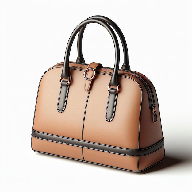 Brown Leather Ladies Bag on White Background