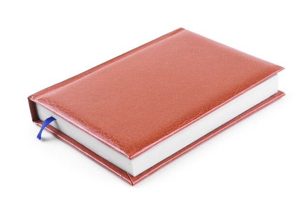 Brown leather notebook on a white background