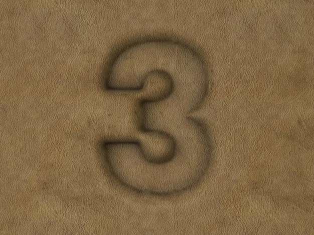 Brown Leather number three background 3d illustration
