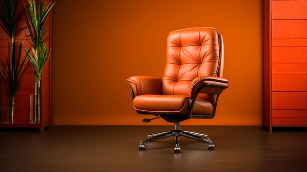 Brown leather office chair on Brown color background