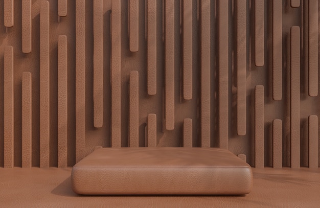 Brown leather podium for product presentation on Brown leather wall background luxury style.,3d model and illustration.