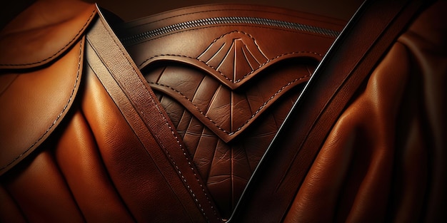 Brown leather texture and seams Detail macro photography created by artificial intelligence