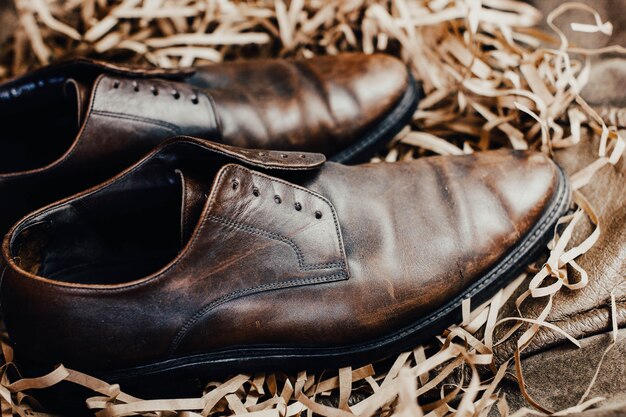 Brown leather vintage shabby shoes