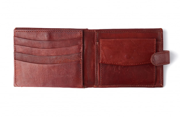 Brown leather wallet isolated on a white background, stylish men