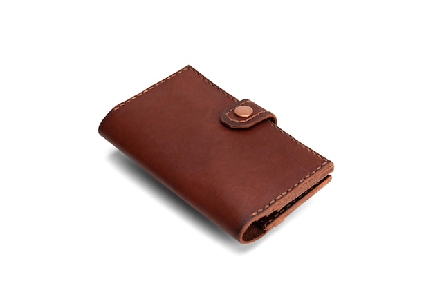 Brown leather wallet isolated on white background