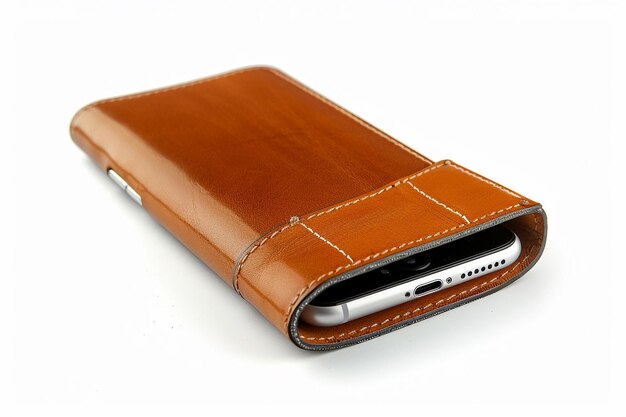 Photo a brown leather wallet with a silver case that says  the back  on the side