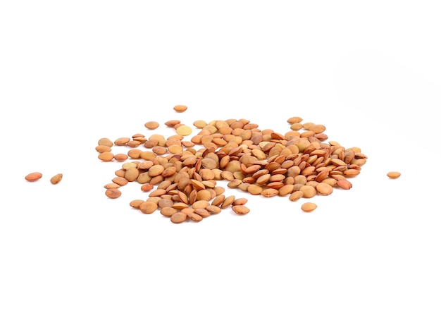 Photo brown lentils isolated on white background